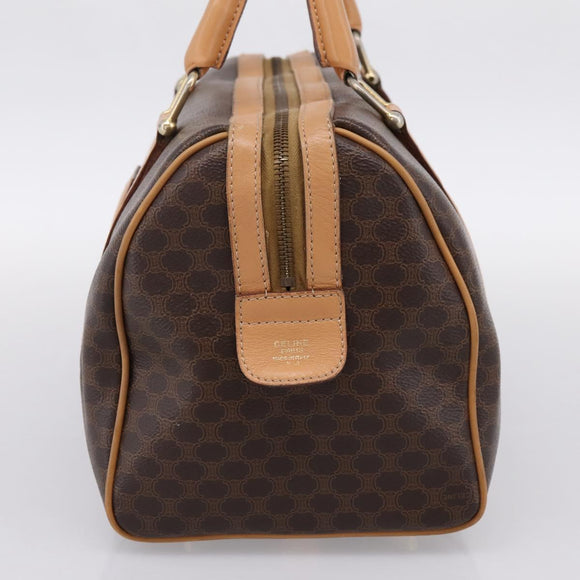 CELINE Macadam Canvas Boston Bag PVC Leather Brown Gold Auth 197624A