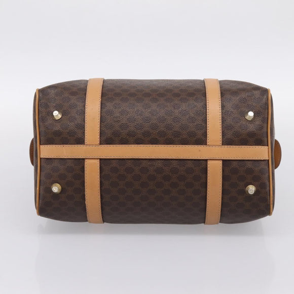 CELINE Macadam Canvas Boston Bag PVC Leather Brown Gold Auth 197624A