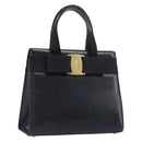 Salvatore Ferragamo Vala Hand Bag Leather Black Gold Auth 197630-1