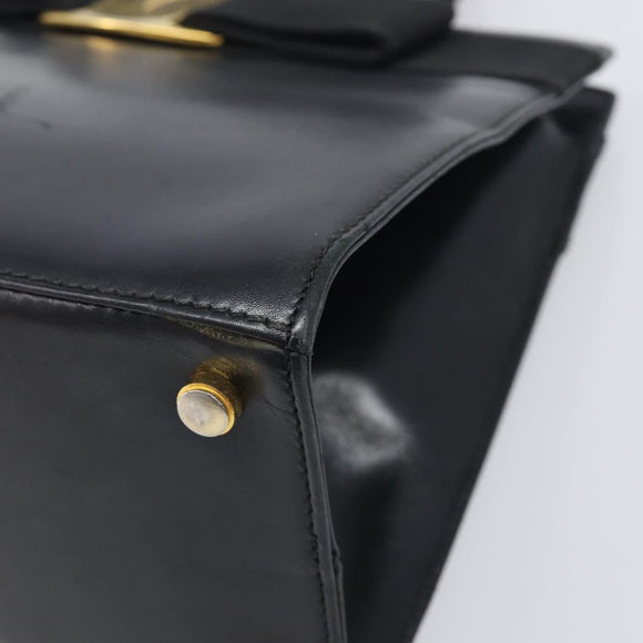 Salvatore Ferragamo Vala Hand Bag Leather Black Gold Auth 197630