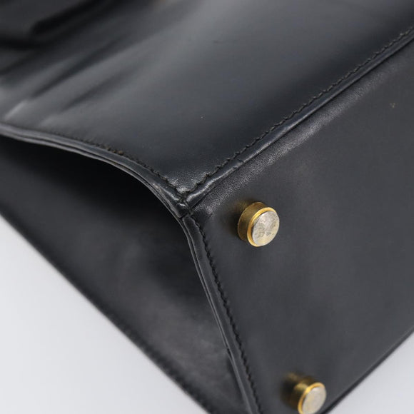 Salvatore Ferragamo Vala Hand Bag Leather Black Gold Auth 197630