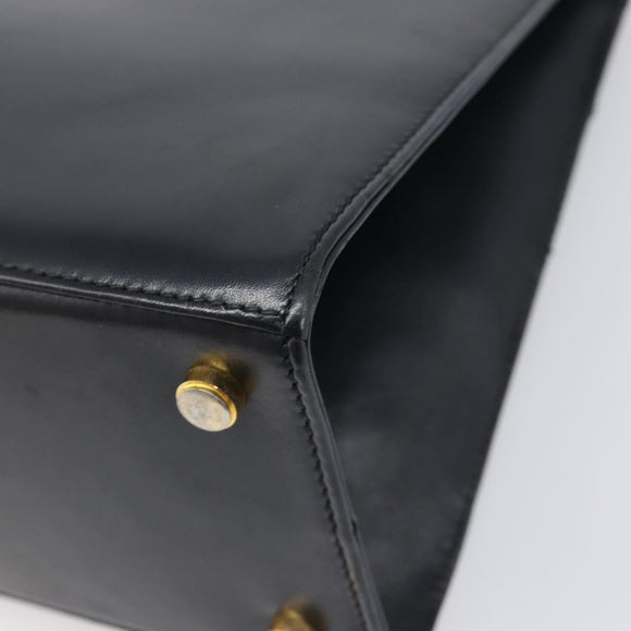 Salvatore Ferragamo Vala Hand Bag Leather Black Gold Auth 197630