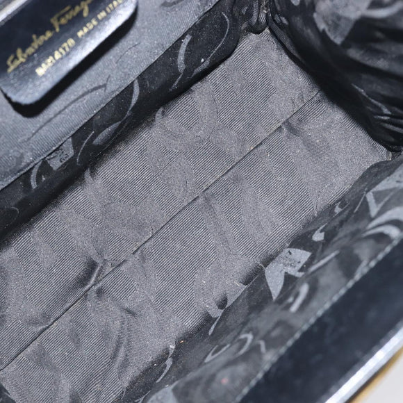 Salvatore Ferragamo Vala Hand Bag Leather Black Gold Auth 197630