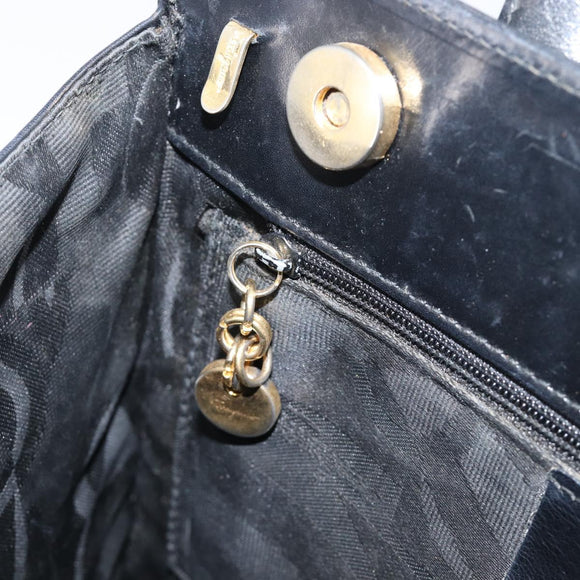 Salvatore Ferragamo Vala Hand Bag Leather Black Gold Auth 197630