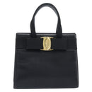 Salvatore Ferragamo Vala Hand Bag Leather Black Gold Auth 197630-13