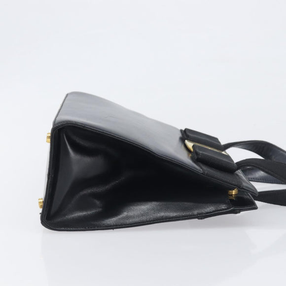 Salvatore Ferragamo Vala Hand Bag Leather Black Gold Auth 197630