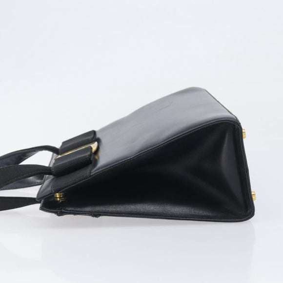 Salvatore Ferragamo Vala Hand Bag Leather Black Gold Auth 197630
