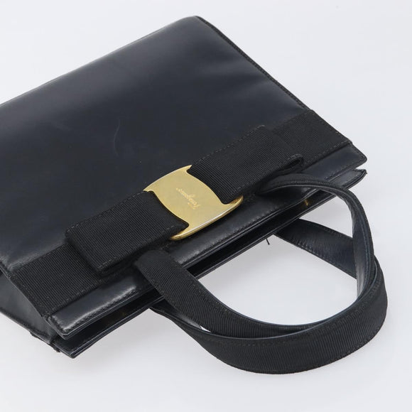 Salvatore Ferragamo Vala Hand Bag Leather Black Gold Auth 197630