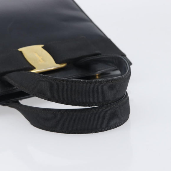 Salvatore Ferragamo Vala Hand Bag Leather Black Gold Auth 197630