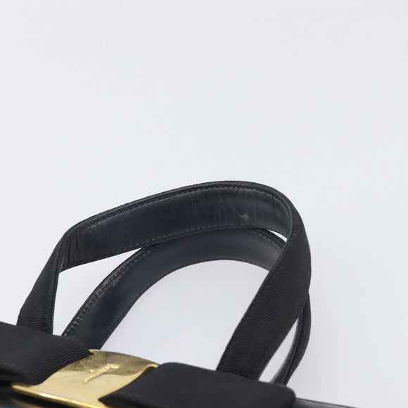 Salvatore Ferragamo Vala Hand Bag Leather Black Gold Auth 197630