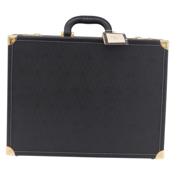 Christian Dior Honeycomb Canvas Trunk PVC Black Gold Auth 197631A