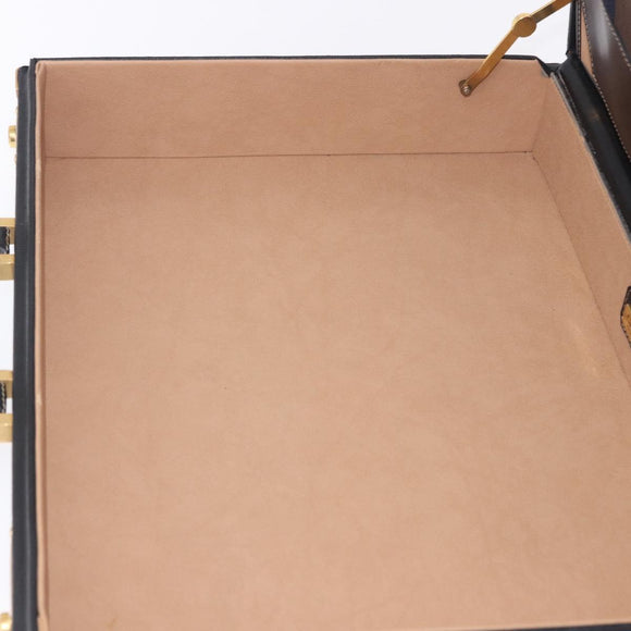 Christian Dior Honeycomb Canvas Trunk PVC Black Gold Auth 197631A