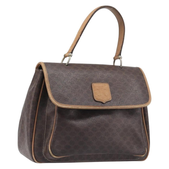 CELINE Macadam Canvas Hand Bag PVC Leather Brown Gold Auth 197642
