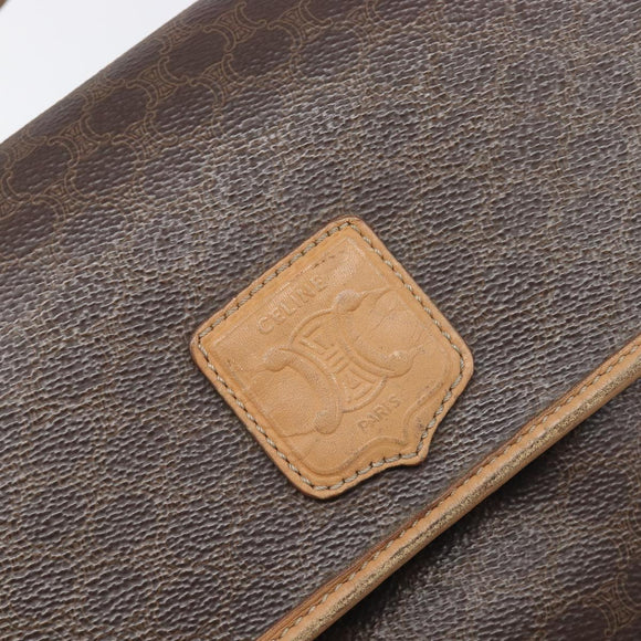 CELINE Macadam Canvas Hand Bag PVC Leather Brown Gold Auth 197642