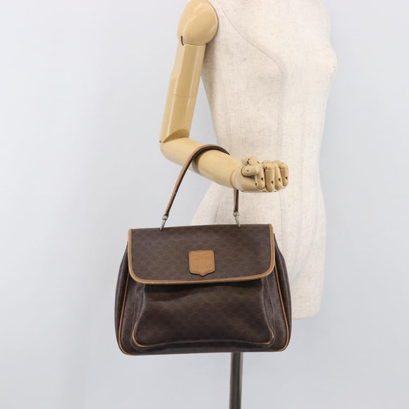 CELINE Macadam Canvas Hand Bag PVC Leather Brown Gold Auth 197642