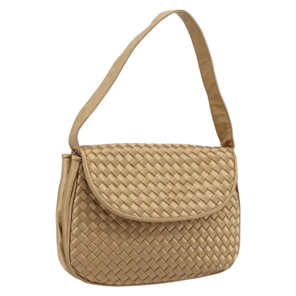 BOTTEGA VENETA INTRECCIATO Hand Bag Satin Gold Auth 197646