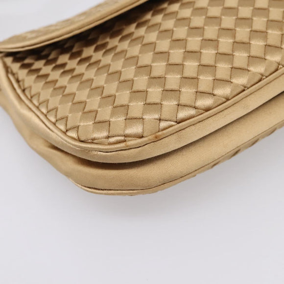 BOTTEGA VENETA INTRECCIATO Hand Bag Satin Gold Auth 197646