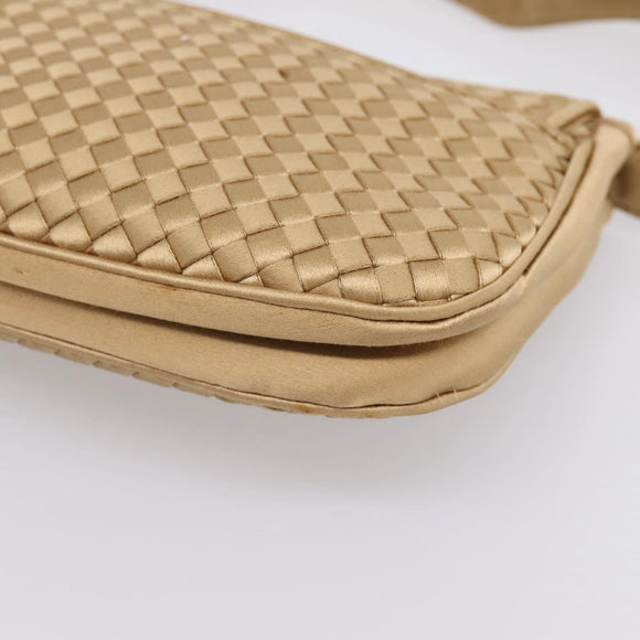 BOTTEGA VENETA INTRECCIATO Hand Bag Satin Gold Auth 197646