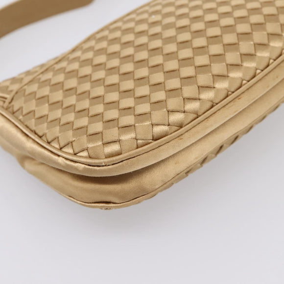 BOTTEGA VENETA INTRECCIATO Hand Bag Satin Gold Auth 197646