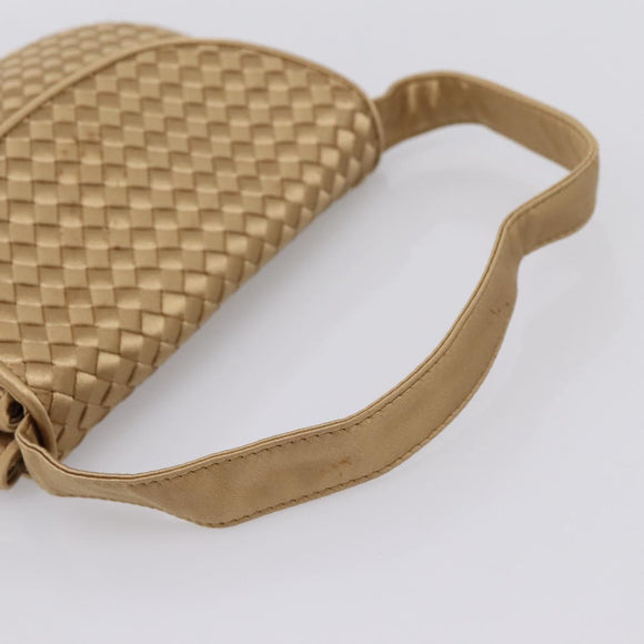 BOTTEGA VENETA INTRECCIATO Hand Bag Satin Gold Auth 197646