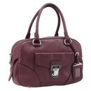 PRADA Hand Bag Leather Wine Red Silver Auth 197647A-1