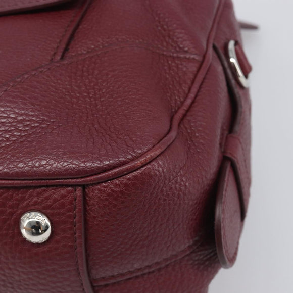 PRADA Hand Bag Leather Wine Red Silver Auth 197647A
