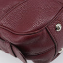 PRADA Hand Bag Leather Wine Red Silver Auth 197647A-14