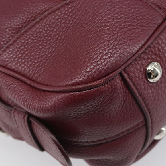 PRADA Hand Bag Leather Wine Red Silver Auth 197647A