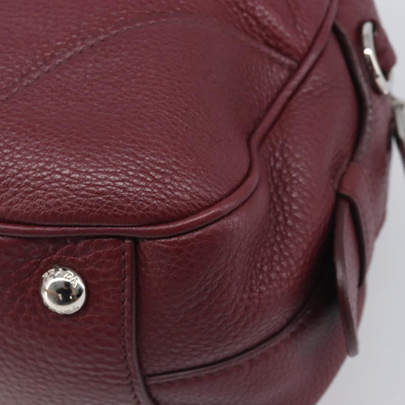 PRADA Hand Bag Leather Wine Red Silver Auth 197647A