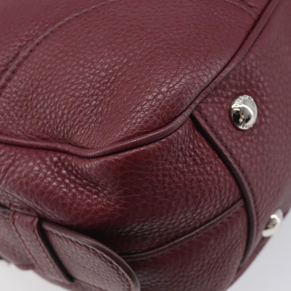 PRADA Hand Bag Leather Wine Red Silver Auth 197647A
