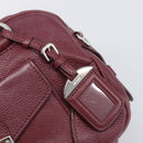 PRADA Hand Bag Leather Wine Red Silver Auth 197647A-10