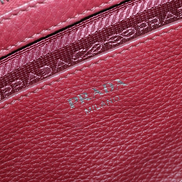 PRADA Hand Bag Leather Wine Red Silver Auth 197647A