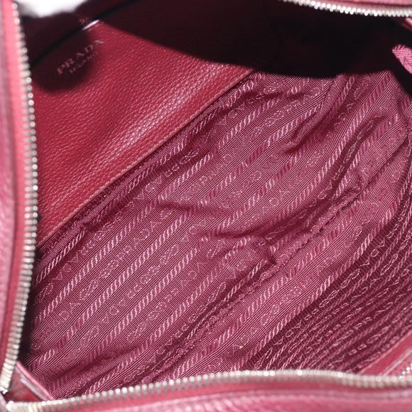 PRADA Hand Bag Leather Wine Red Silver Auth 197647A