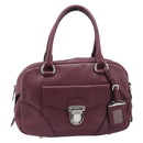 PRADA Hand Bag Leather Wine Red Silver Auth 197647A-13