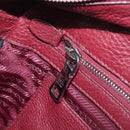 PRADA Hand Bag Leather Wine Red Silver Auth 197647A-22