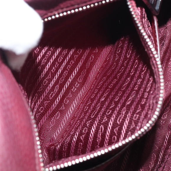 PRADA Hand Bag Leather Wine Red Silver Auth 197647A