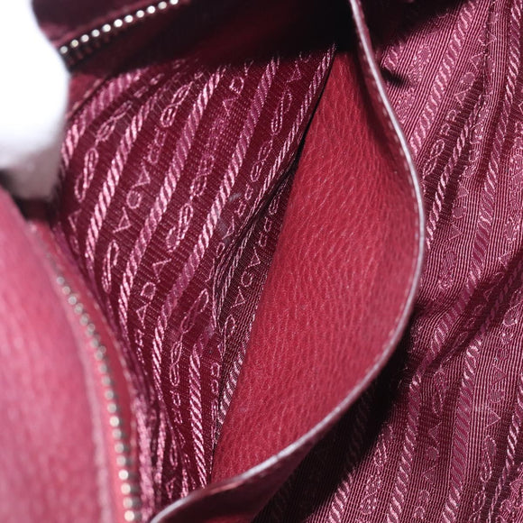 PRADA Hand Bag Leather Wine Red Silver Auth 197647A