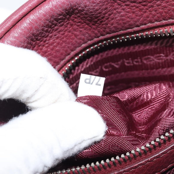 PRADA Hand Bag Leather Wine Red Silver Auth 197647A