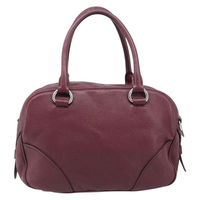 PRADA Hand Bag Leather Wine Red Silver Auth 197647A - 0