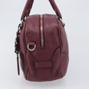 PRADA Hand Bag Leather Wine Red Silver Auth 197647A-3