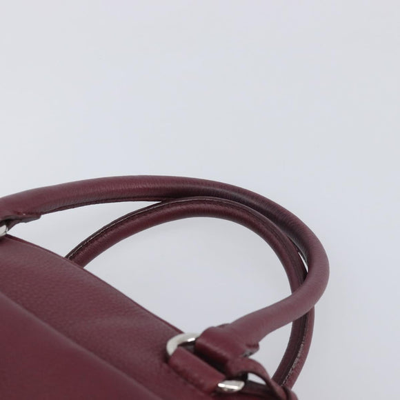 PRADA Hand Bag Leather Wine Red Silver Auth 197647A