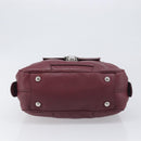 PRADA Hand Bag Leather Wine Red Silver Auth 197647A-5