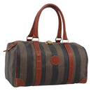 FENDI Pecan Canvas Boston Bag PVC Black Brown Auth 197655-1