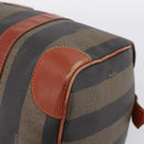 FENDI Pecan Canvas Boston Bag PVC Black Brown Auth 197655-9