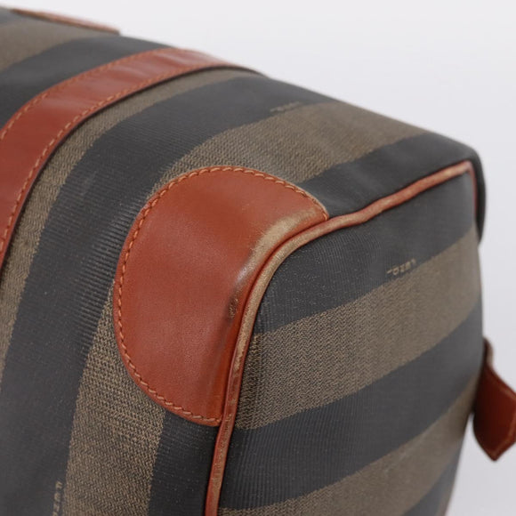 FENDI Pecan Canvas Boston Bag PVC Black Brown Auth 197655