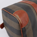 FENDI Pecan Canvas Boston Bag PVC Black Brown Auth 197655-15