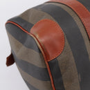FENDI Pecan Canvas Boston Bag PVC Black Brown Auth 197655-17
