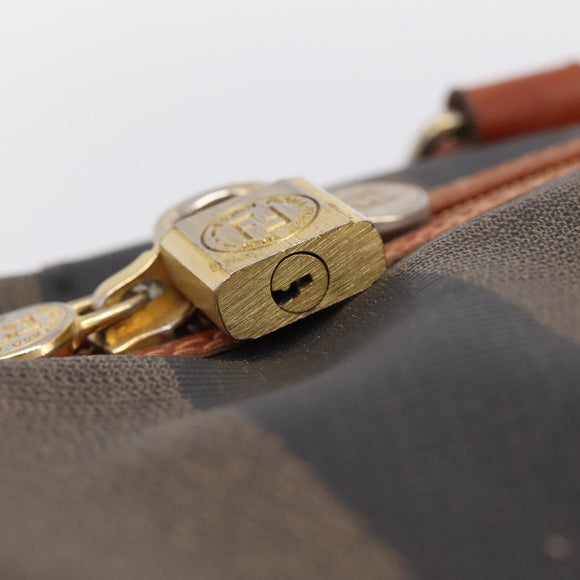 FENDI Pecan Canvas Boston Bag PVC Black Brown Auth 197655