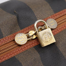 FENDI Pecan Canvas Boston Bag PVC Black Brown Auth 197655-10