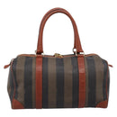 FENDI Pecan Canvas Boston Bag PVC Black Brown Auth 197655-2